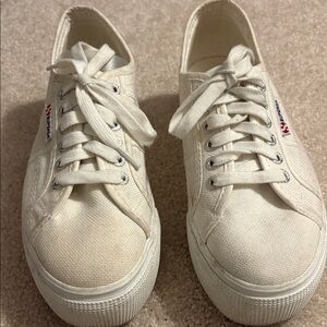 Superga Cream Canvas Platform Lace-Up Sneakers